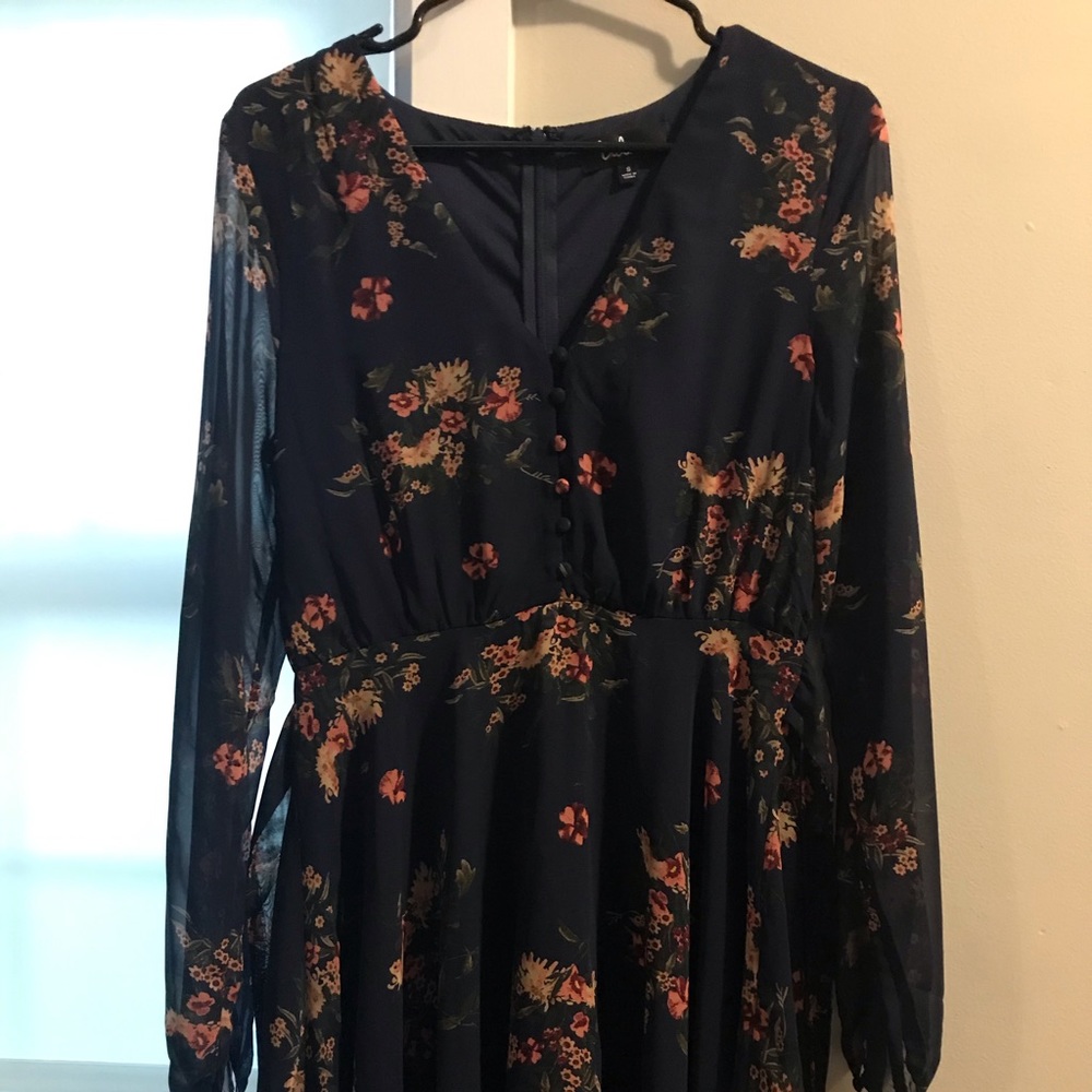 Navy blue floral print dress